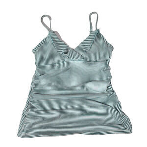 LAUREN Ralph Lauren Womens Aquamarine Stripe Ruffled Tankini Swimsuit Top Size 6